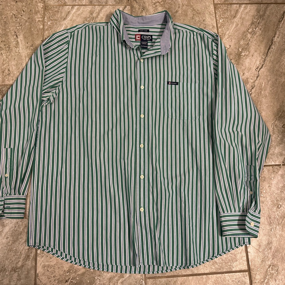 Chaps Men's Button Down Shirt - Long Sleeve Collared- Easy Care | Size:XXL